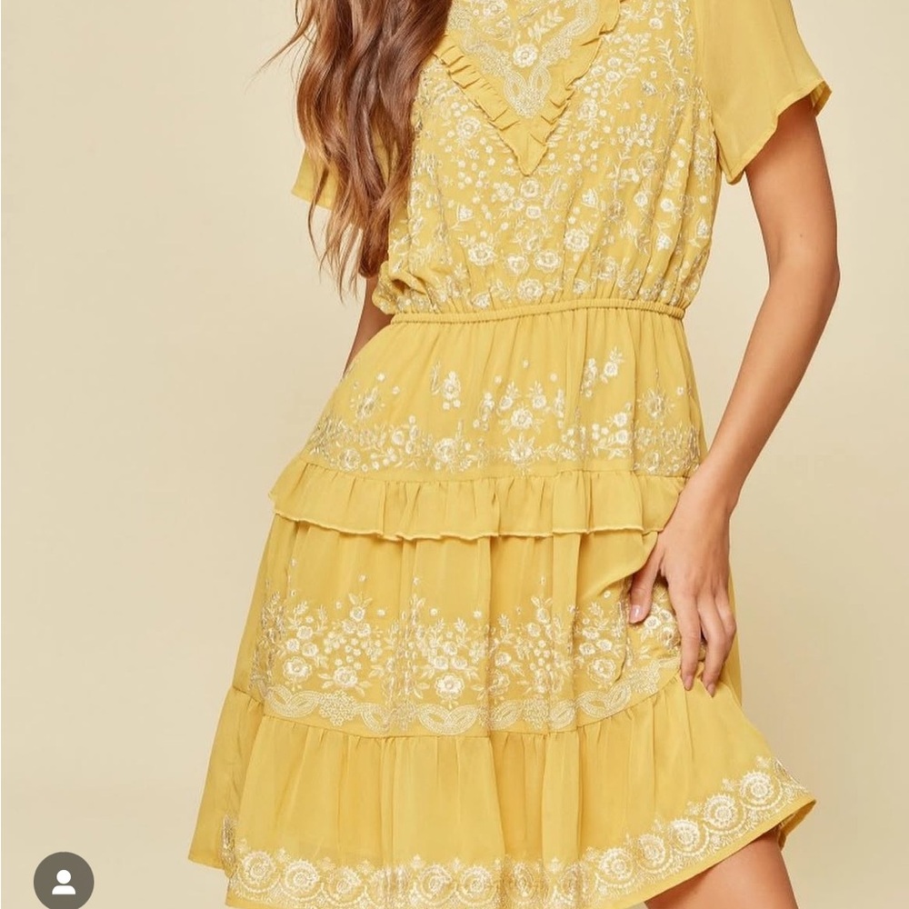 FEHRVI Celyna Dress in Marigold Yellow Ruffled Tiered Sundress w/Flutter Sleeves
